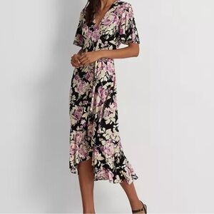 Ralph Lauren Black and Purple Floral High Low Dress Size 4